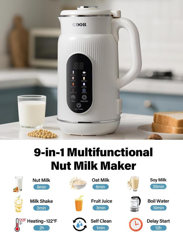 8-in-1 Nut Milk & Coffee Maker, 32oz, Self-Cleaning Stainless Steel