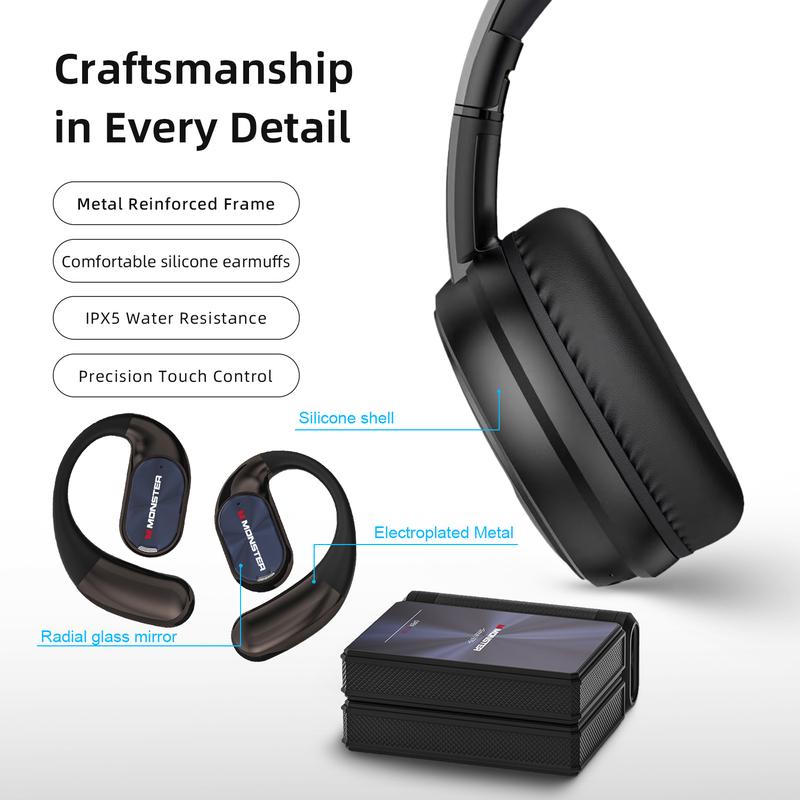Monster Wireless Headphones & Earbuds Combo, 100H Playtime